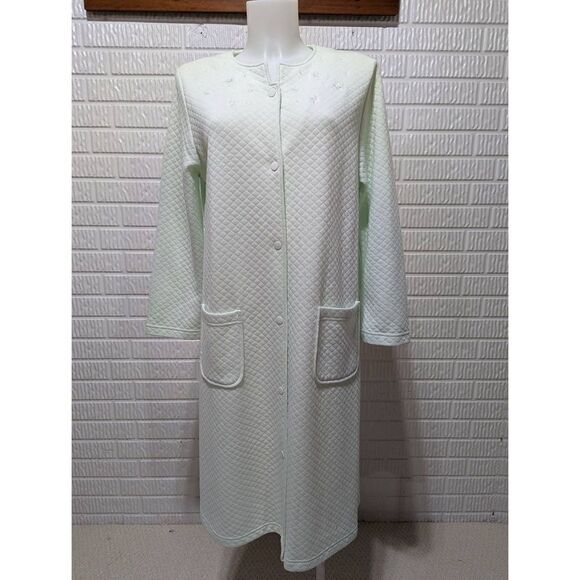 Miss Elaine Women's Green Long Sleeve Snap Button Quilted Sleep Dress Size Small - Picture 1 of 4